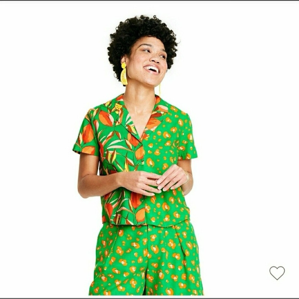 Tabitha Brown x Target Linen Tropical Shirt Shorts Set Leopard Print Size S/M